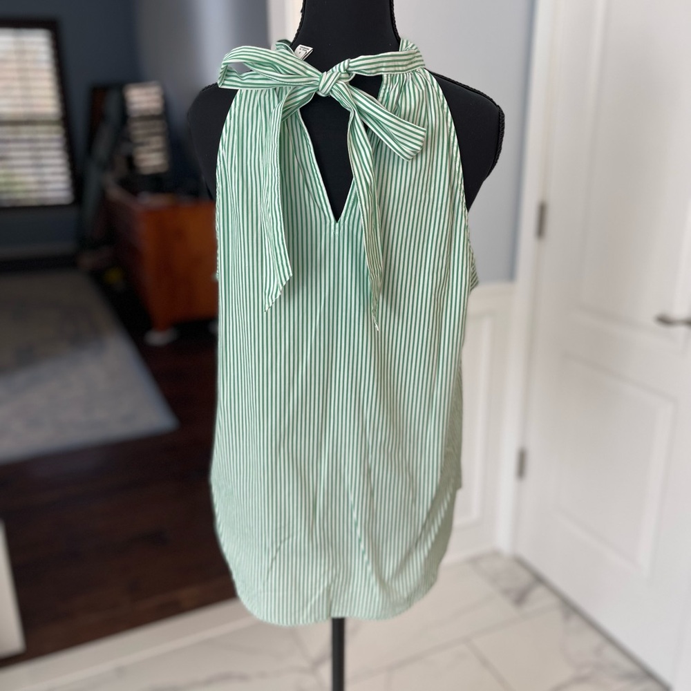 J. Crew Green Striped Sleeveless Blouse - Picture 3 of 6